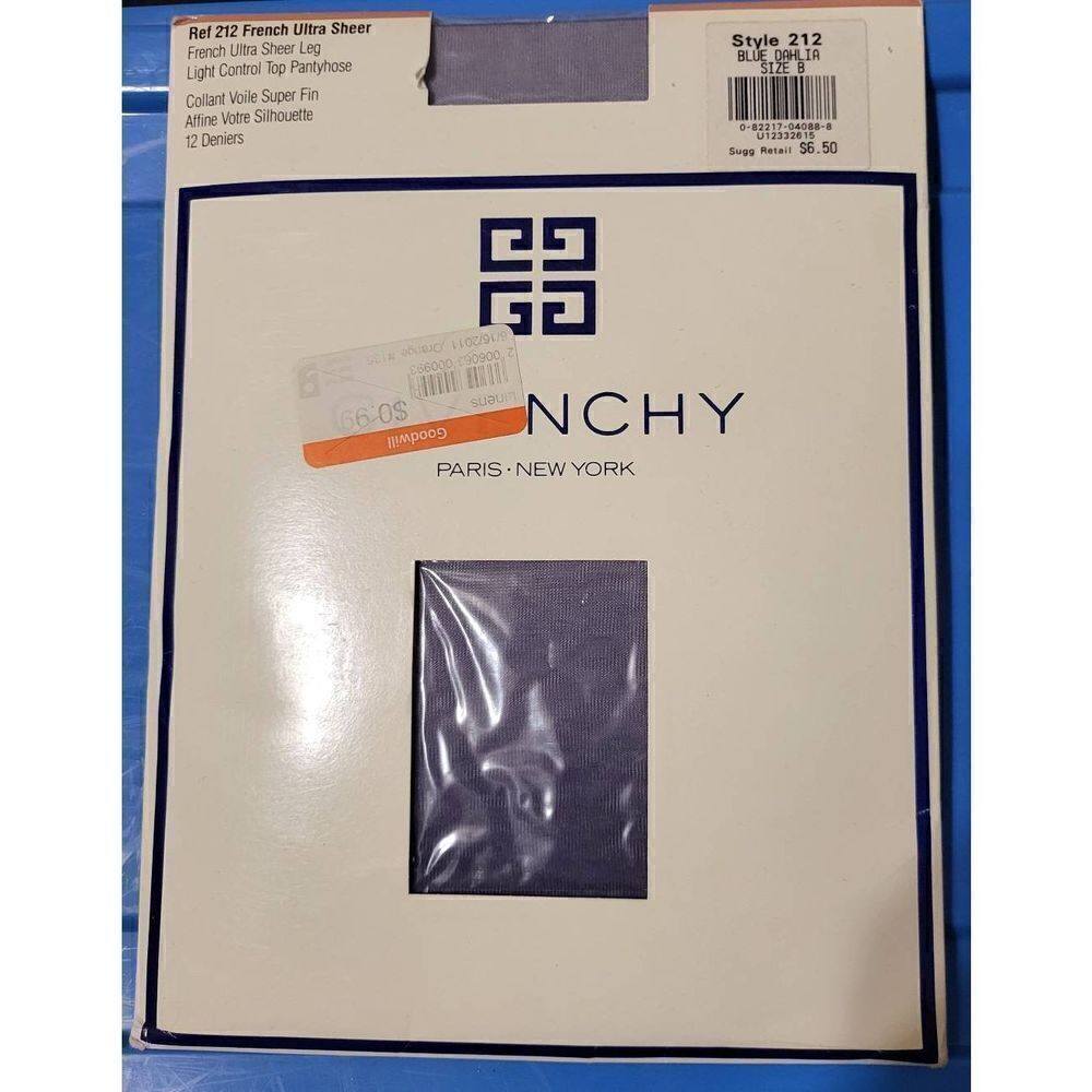 Vintage Givenchy French Ultra Sheer Pantyhose-Blue Dahlia